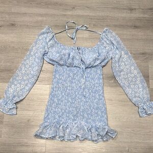 Blue Floral Long Sleeve mini dress